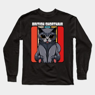 British Shorthair - Cute Retro Style Kawaii Cat Long Sleeve T-Shirt